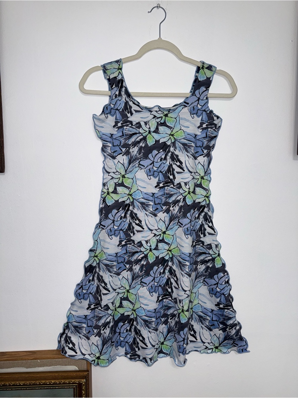 Floral Sleeveless Mini Dress in Blue and Green
